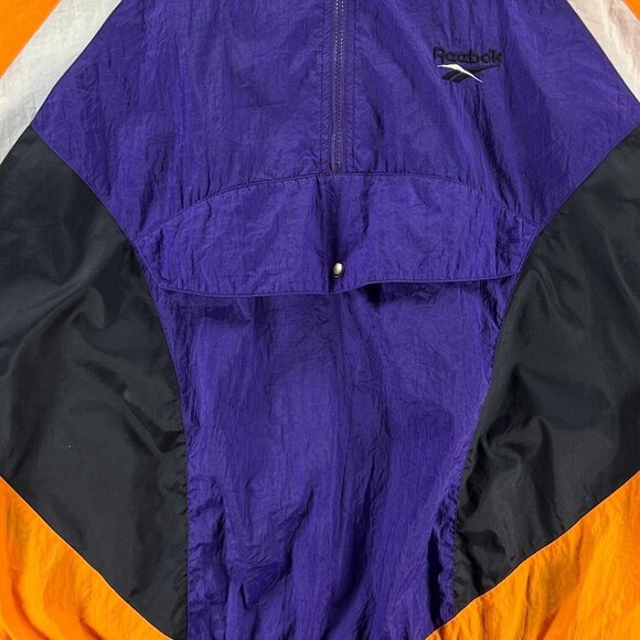 Vintage Reebok Windbreaker Jacket Men XL Purple 1/2 Zip Anorak Hooded 90s Suns - Picture 7 of 13